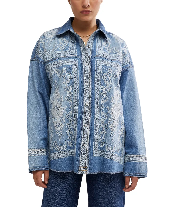 Lace Embroidered Denim Shirt