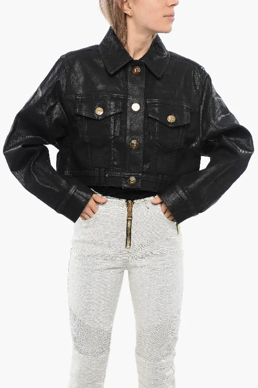 Balmain Coated Cropped Denim Jacket