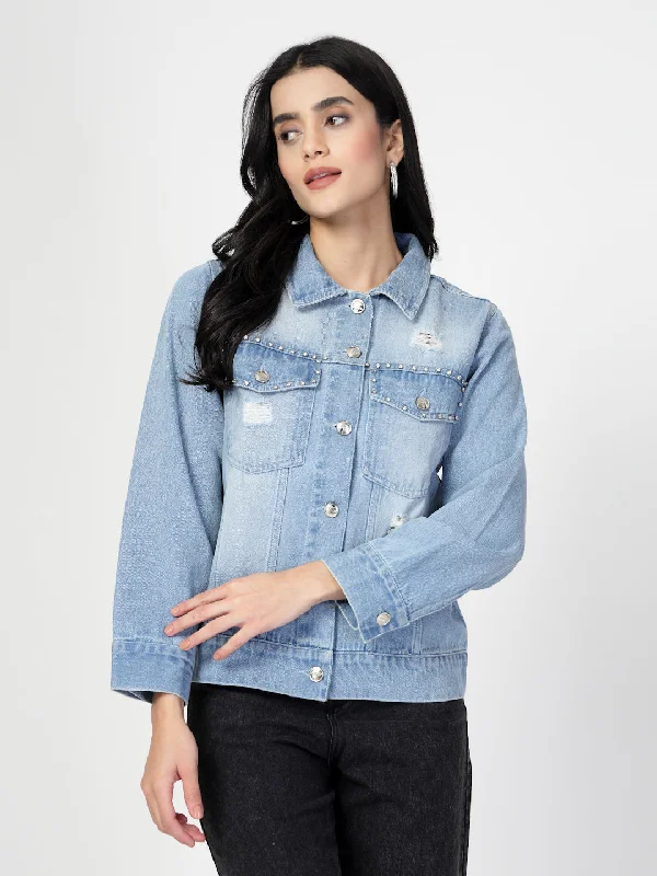 Lightweight Denim Jacket with Embroidery Patchwork