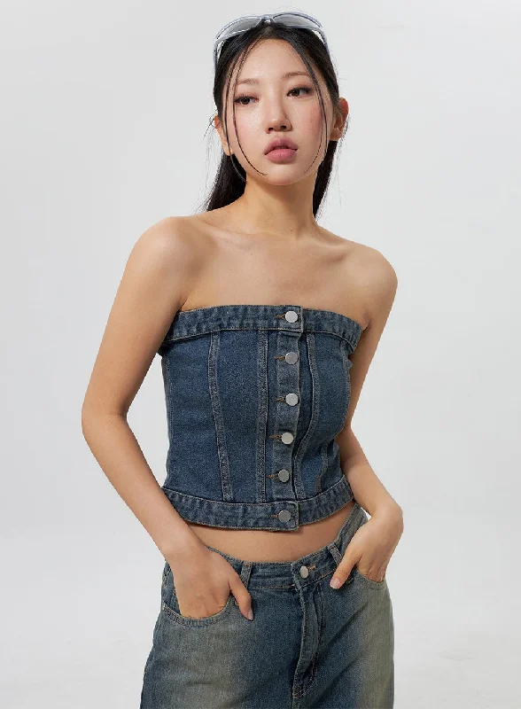 Denim Button Tube Top CY323