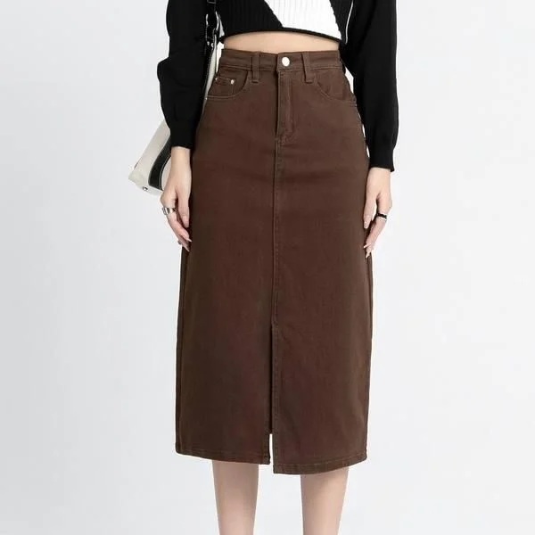 Classic High Waist Denim Pencil Skirt