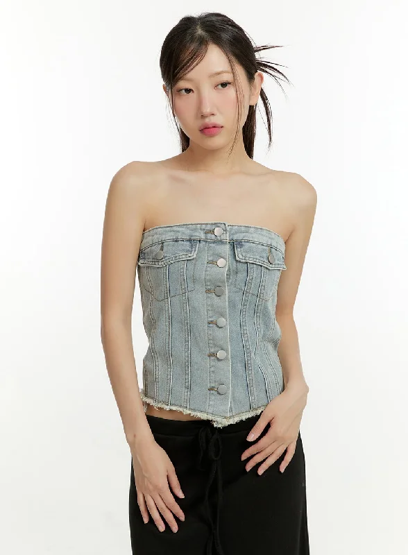 Denim Button Up Tube Top CU428