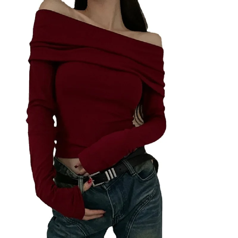 Women's  Retro Red One Shoulder Long Sleeve