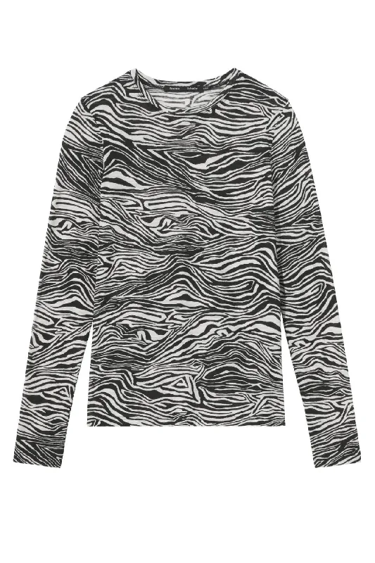 Proenza Schouler Printed Zebra Long Sleeve T-Shirt - Ecru/ Black