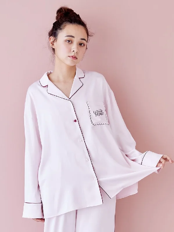 Piping Satin Long Sleeve Pajama Shirt