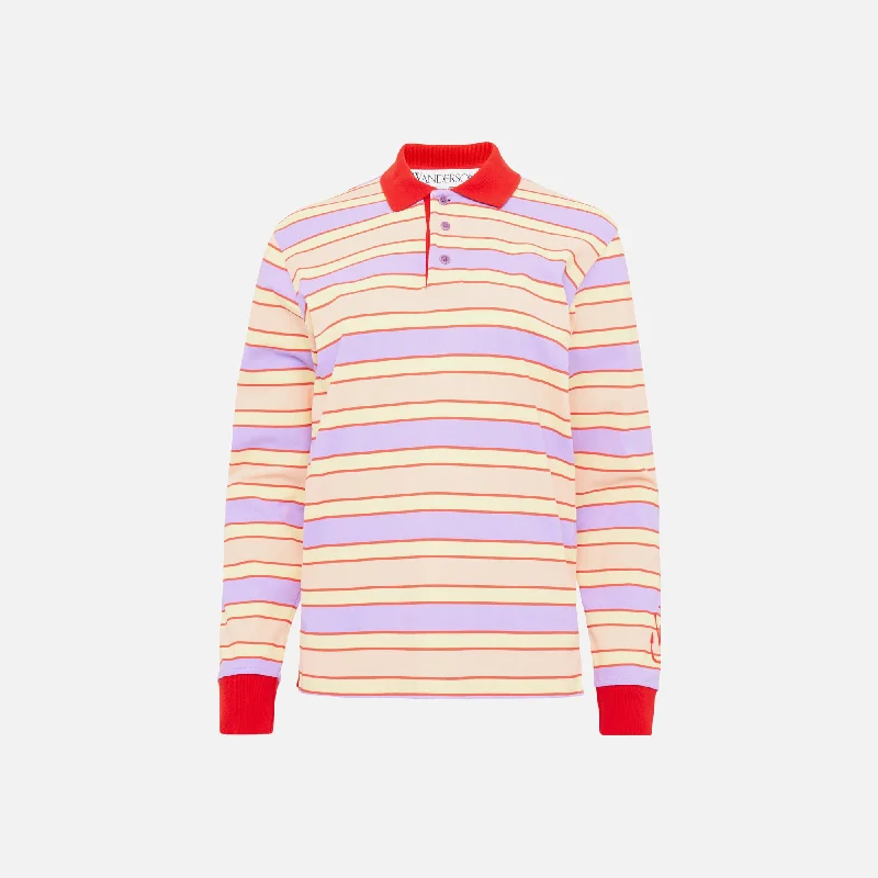 JW Anderson Striped Contrast Trim Long Sleeve Polo Top - Pink