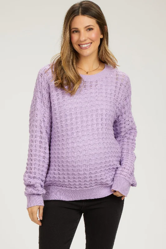 Lavender Open Knit Maternity Long Sleeve Top