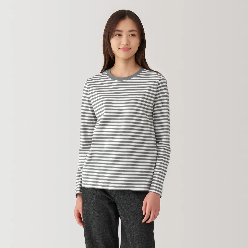 Women's Jersey Crew Neck Long Sleeve Striped T-Shirt