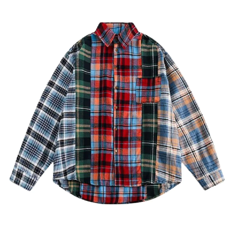 Retro Stitching Plaid Long Sleeves Shirt