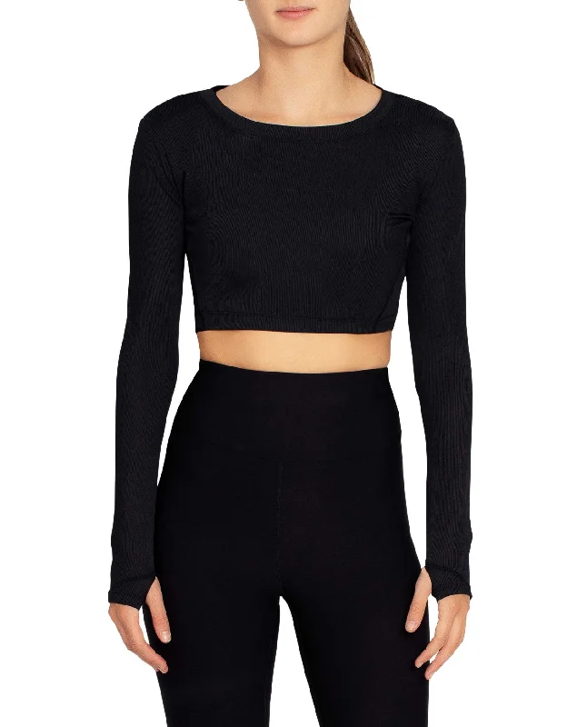 Nicole Miller Cropped Active Long Sleeve Top