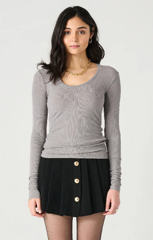 Top - Dex Long Sleeve Scoop Neck Ribbed Top