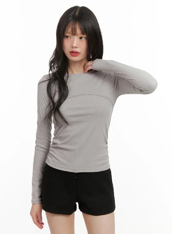 Shirred Slim-Fit Long Sleeve Top CJ506