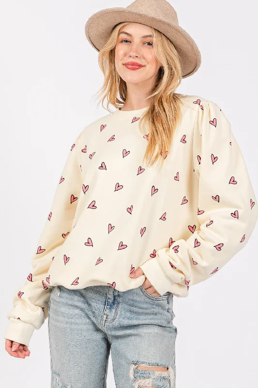 SAGE + FIG Heart Printed Contrast Long Sleeve Sweatshirt