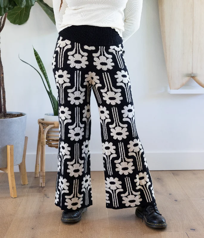 Bruno Sweater Pant - Black Flower Motif