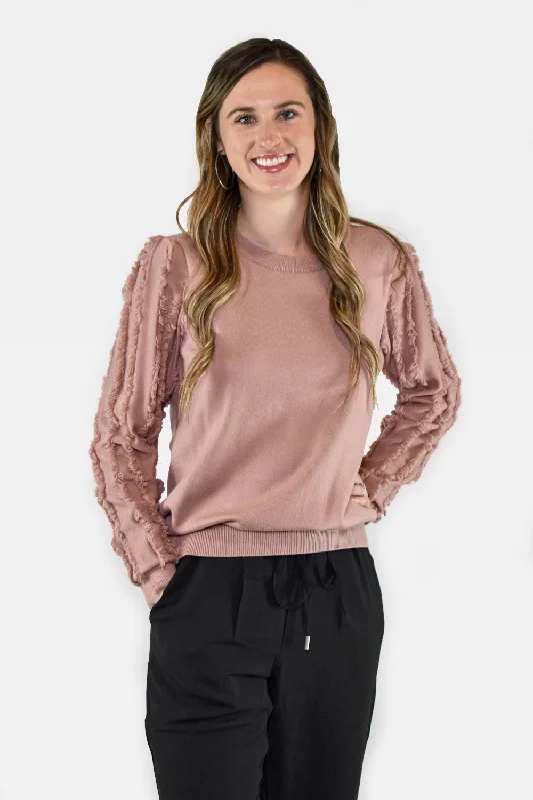 Fringe Sleeve Crew Neck Sweater by BiBi Clothing