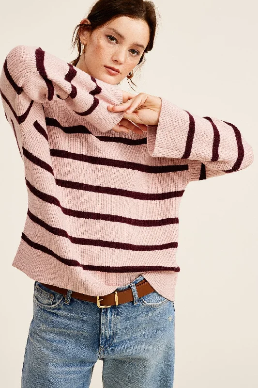 Light Pink Striped Mock Neck Sweater