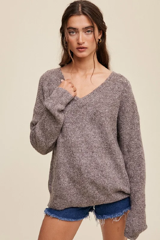 Mocha V-Neck Relaxed Fit Sweater