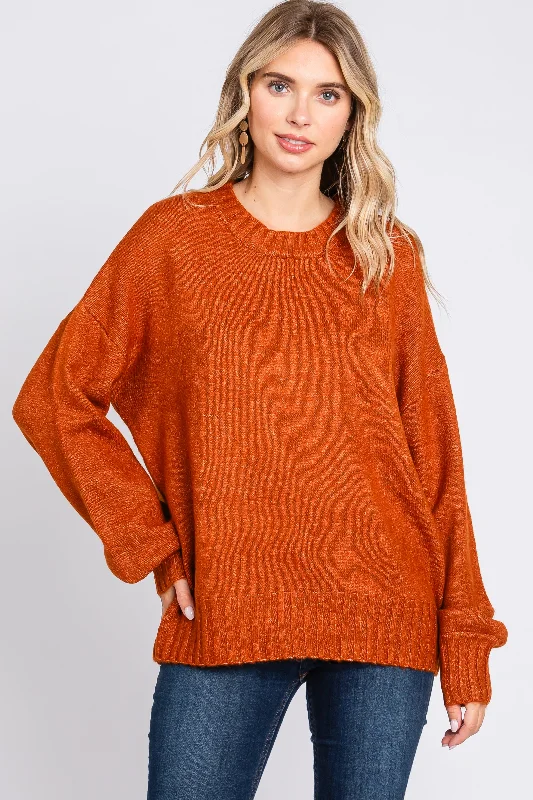 Rust Ribbed Cuff Sweater