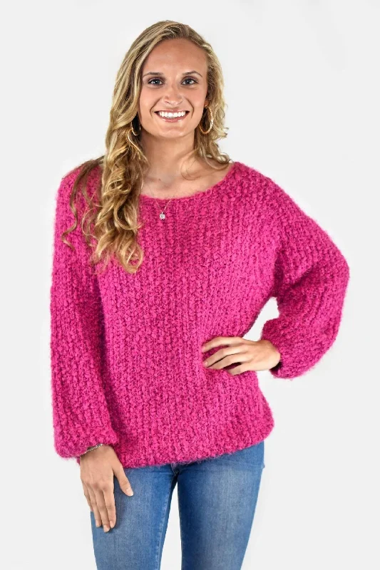 Wide Neck Magenta Alpaca Sweater by POL Clothing