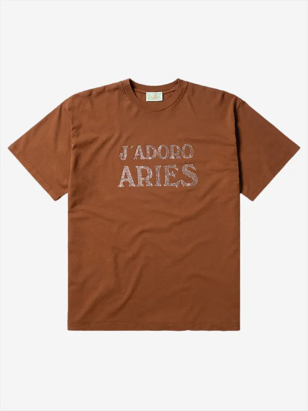 Aries J'Adoro Aries Diamante Short Sleeve (Baby Fit) T-Shirt - Brown