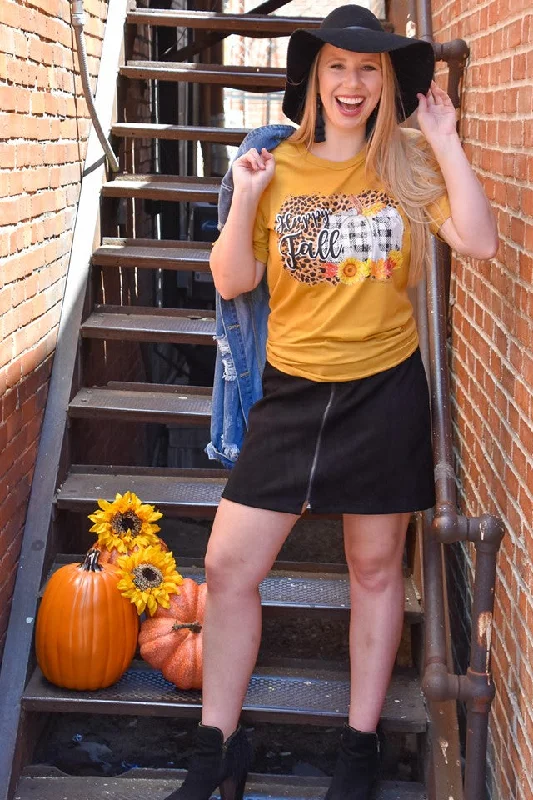 {H. Mustard} Happy Fall Leopard+Buffalo Check Tee