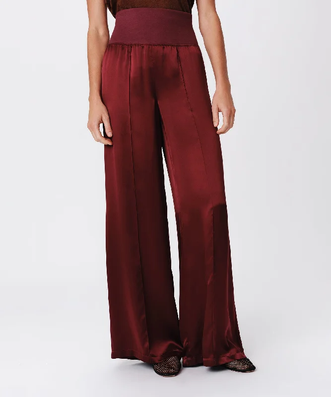 Silk Charmeuse Palazzo Pant - Merlot