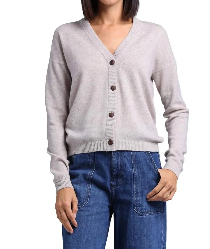 Cashmere V Neck Cardigan In Ecru