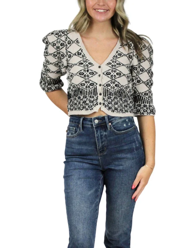 Geo Floral Cardigan In Black Crystal Combo