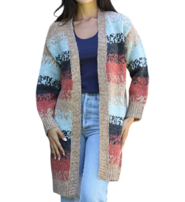 Striped Knit Cardigan In Multi-Colored