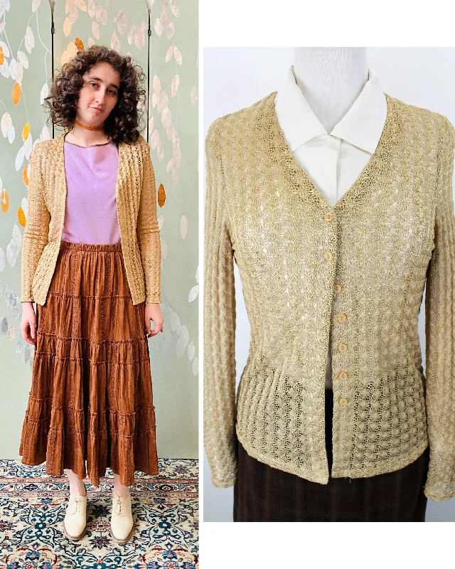 Vintage 1990s Dorothy Perkins Golden Crochet Cardigan, XS