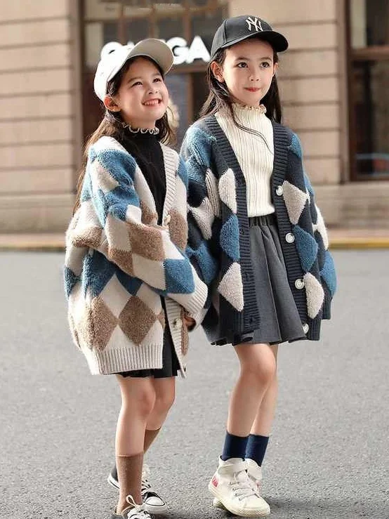 Such A Scholar Diamond Plaid Oversized Cardigan