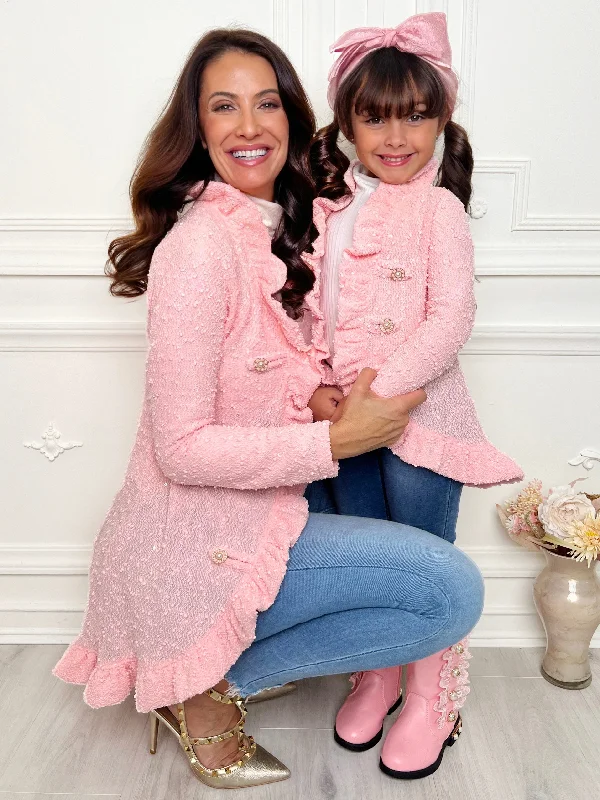 Mommy and Me Classy Duo Pink Blazer Ruffle Cardigan