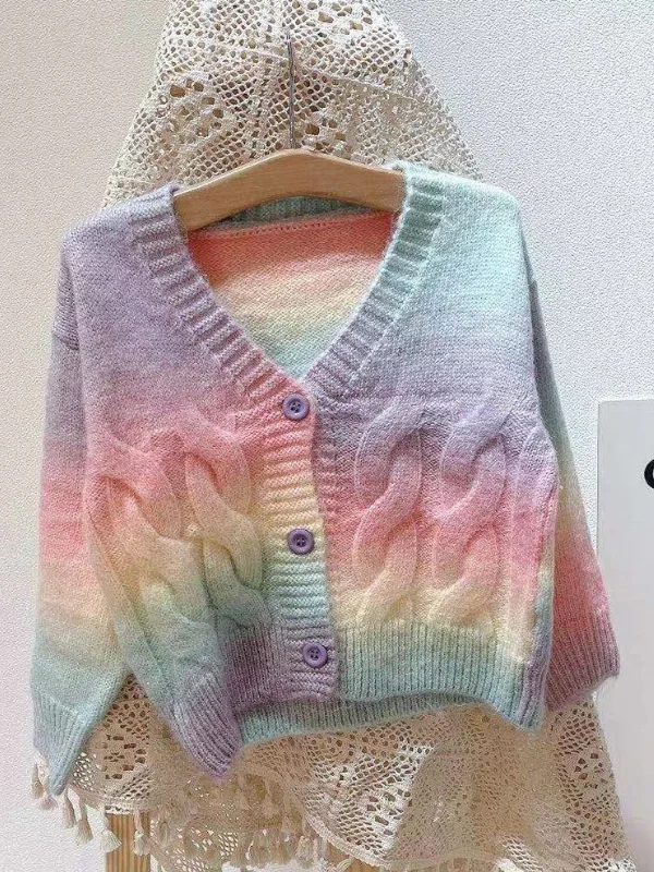 Mommy and Me Daydream Pastel Rainbow Open Cardigan