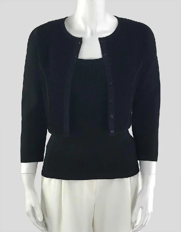 Oscar De La Renta Black Button Front Knit Cardigan Size Medium