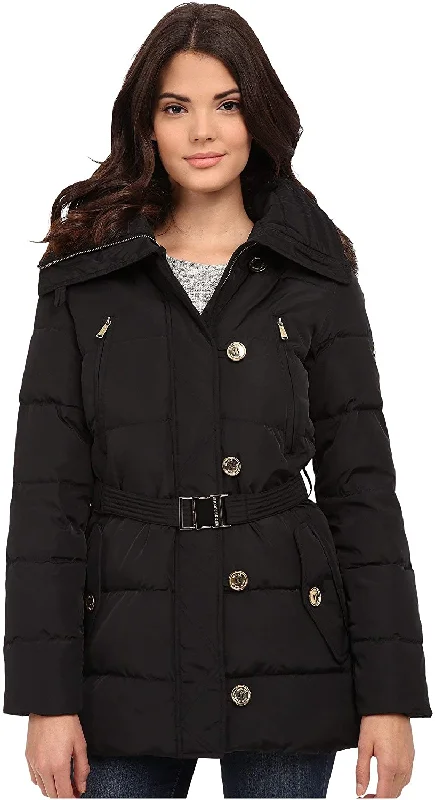 Michael Kors Fur Trim Hooded Down Coat-Black