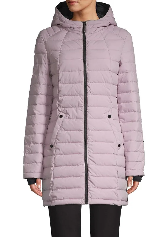 HFX Halifax Scuba Stretch Active Hooded Puffer Coat, Lilac/Charcoal