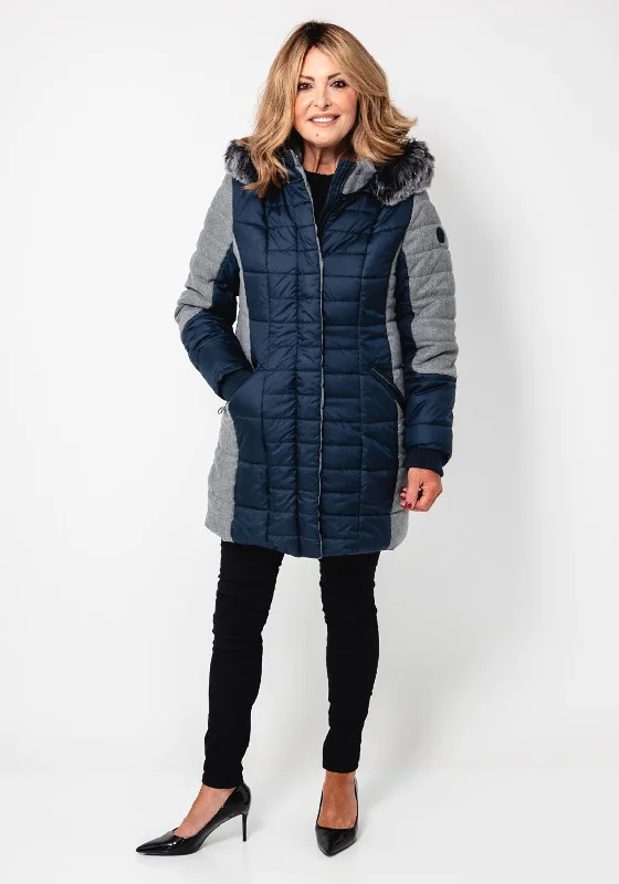 Normann Contrast Hooded Padded Coat, Navy