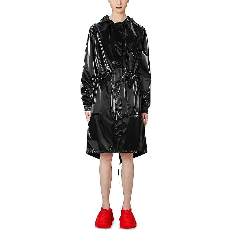 Rains Womens Faux Leather Hooded Raincoat