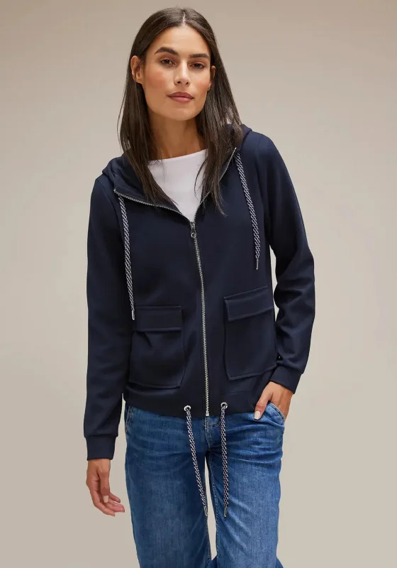 Street One Drawstring Hooded Sweat Jacket, Deep Blue