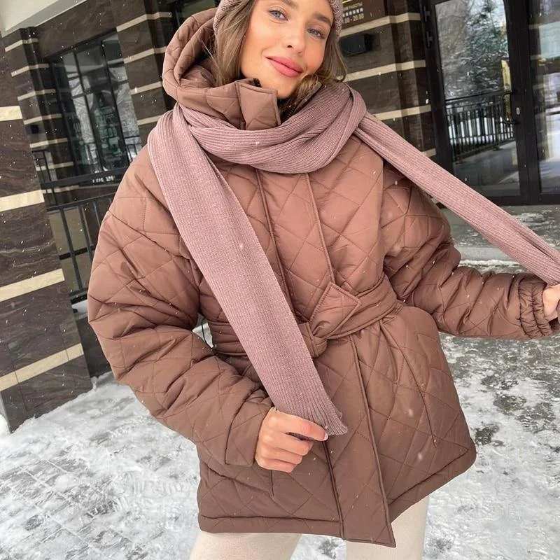 Women's Arygle Hooded Parkas Winter Coat