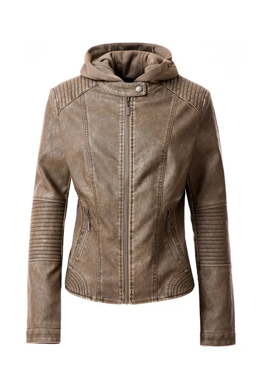 Women's Faux Leather Hooded Jacket