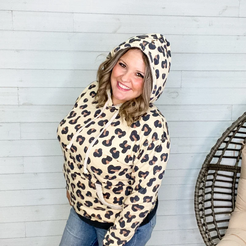 Animal Print Hoodie with Sherpa Linded Hood