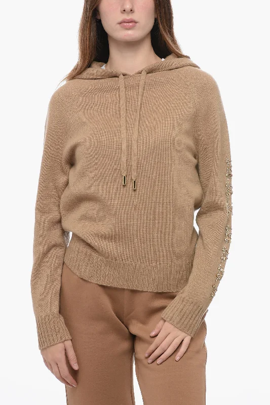 Max Mara Knitted Hoodie with Rhinestoned Logo Xs Standard size