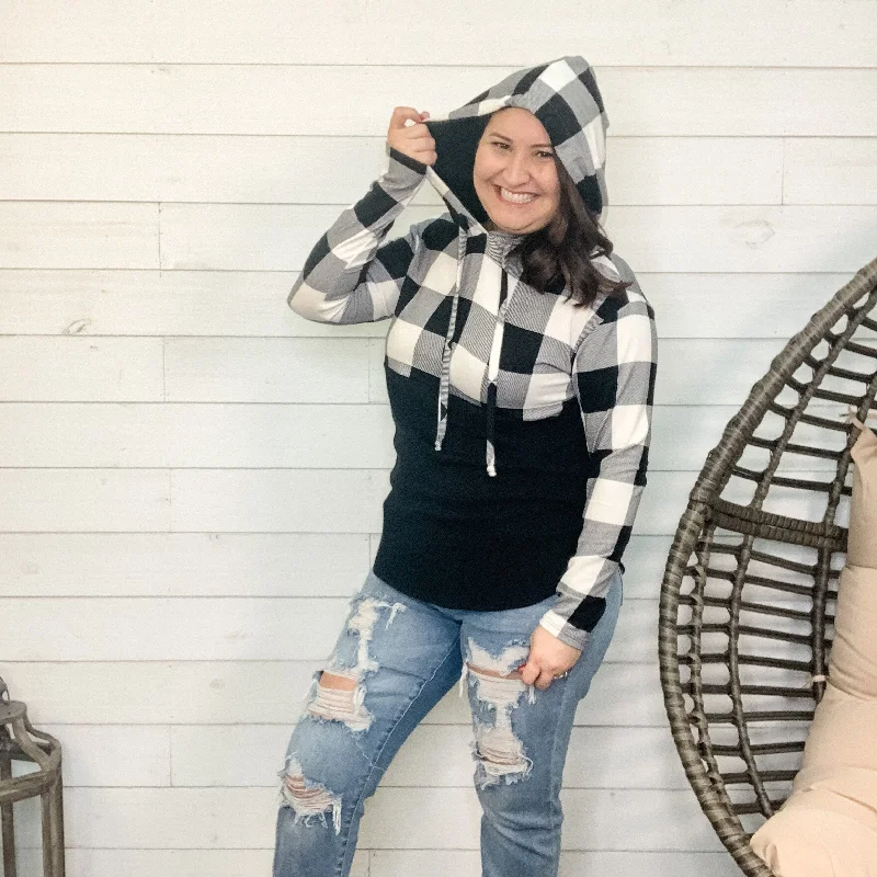 "Tulsa" Black and White Plaid Hoodie