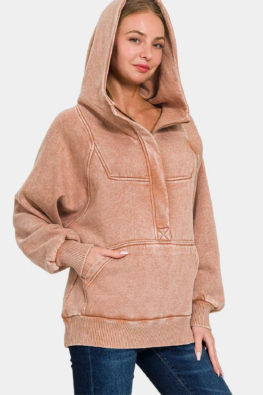 Rust Acid Wash Fleece Kangaroo Hoodie