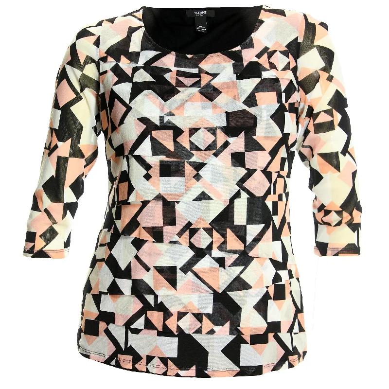 Alfani Multi Color Print 3/4 Sleeve Tiered Shirt