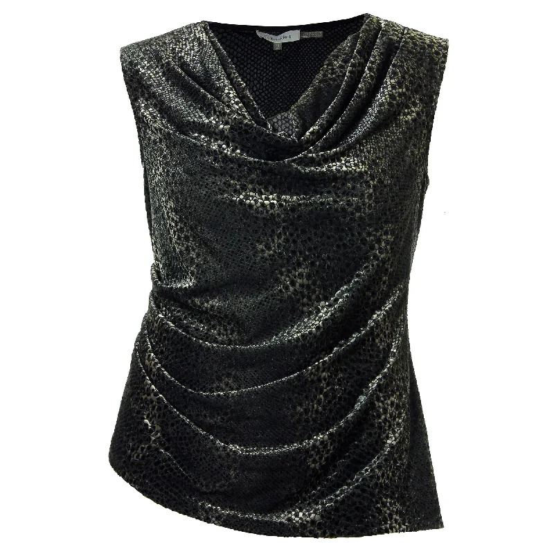 Calvin Klein Multi Color Velvet Burnout Sleeveless Cowl Neck Shirt