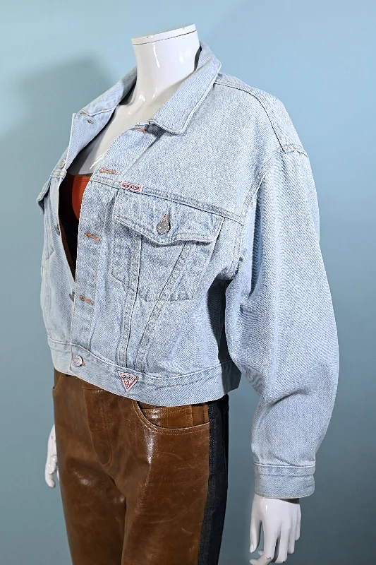 80s Guess Cropped Light Acid Washed Denim Jacket, Georges Marciano S