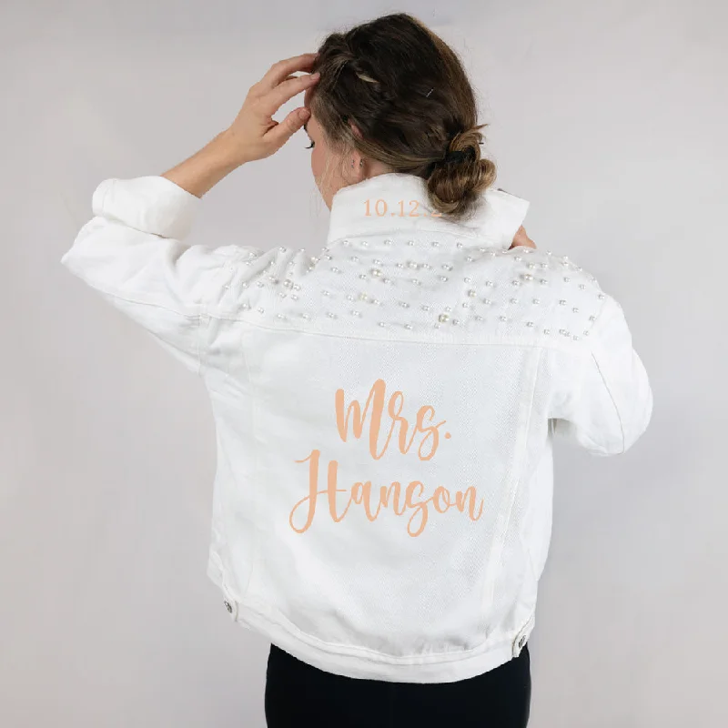 (White Pearl) Customized Bridal Shower Denim Jacket