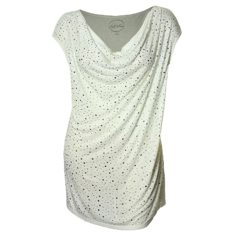 INC White Sleeveless Drape Neck Studded Shirt